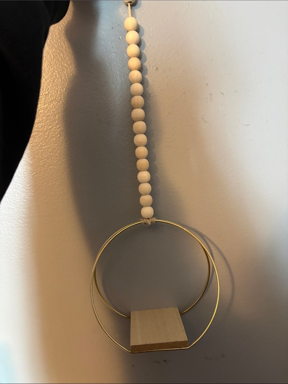 Hanging Bead & Gold Ring Decorative Shelf - Neutral Wood